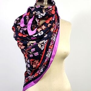 ANN TAYLOR Purple Square Floral Silk Scarf, Head Neck Shoulder NWT, sz 42"x42"